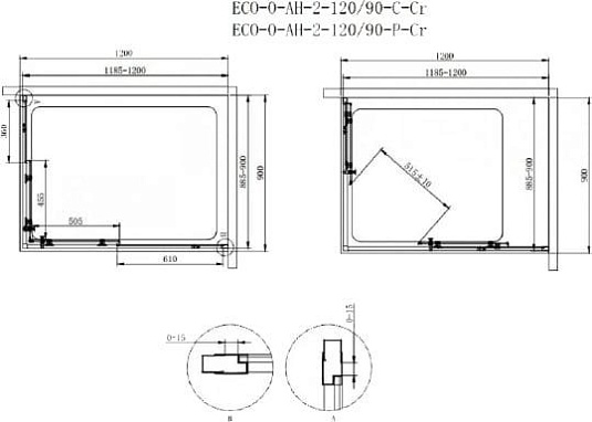 Душевой уголок Cezares ECO-O-AH-2-120/90-P-Cr стекло punto