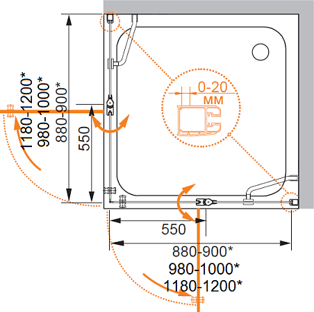 Душевой уголок Cezares ELENA-W-A-22-90-P-Cr стекло punto