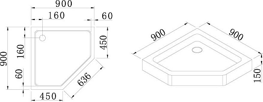 Поддон для душа Cezares Tray 90 см пятиугольный акриловый TRAY-A-P-90-15-W0