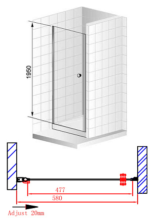 Душевая дверь в нишу Cezares Elena W B1 60 P Cr L