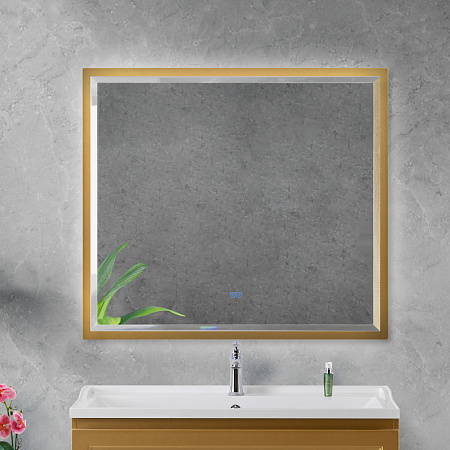 Зеркало Cezares 100х90 CZR-SPC-INT-1000-900-LED-TCH-WARM-BORO с подсветкой, брашированное золото