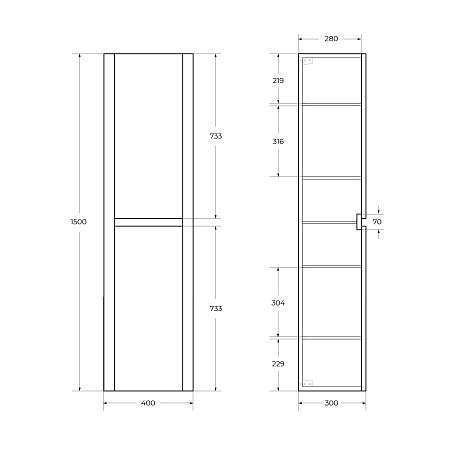Шкаф-пенал Cezares Relax 40 RELAX-1500-2A-SO-RC-P дуб карамельный