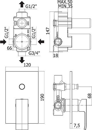 Смеситель для душа Cezares EFFECT-VDIM-01, хром