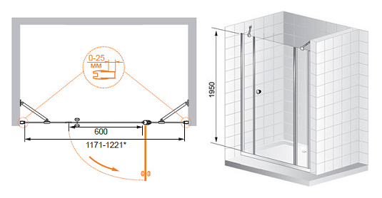 Душевая дверь в нишу Cezares Triumph B13 100/60/40 C Cr R