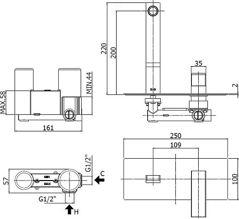 Смеситель для раковины Cezares EFFECT-BLI-15-01, хром