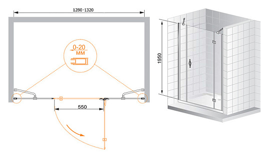 Душевая дверь в нишу Cezares Bergamo B13 30 60/40 C Cr R