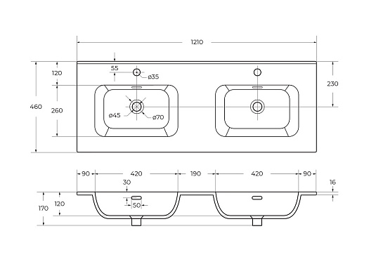 Накладная раковина Cezares Duet 121 CZR-8095-120-2 белый глянец