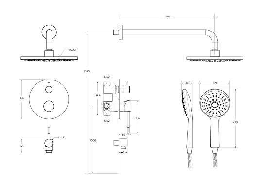Душевая система Cezares Relax RELAX-DSET-BORO брашированное золото