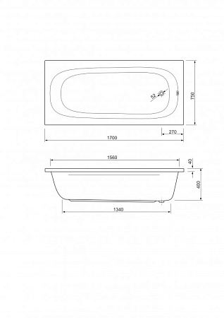 Акриловая ванна 170х75 Cezares Piave-170-75-42-W37