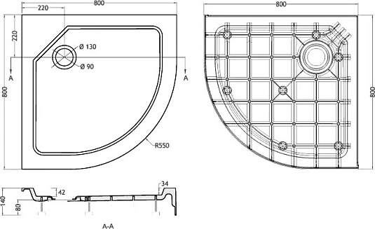 Поддон для душа Cezares Tray SMC R-550 80х80 TRAY-SMC-R-80-550-150-W, белый