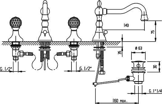 Смеситель Cezares Atlantis ATLANTIS-BLS2-02-Sw для раковины