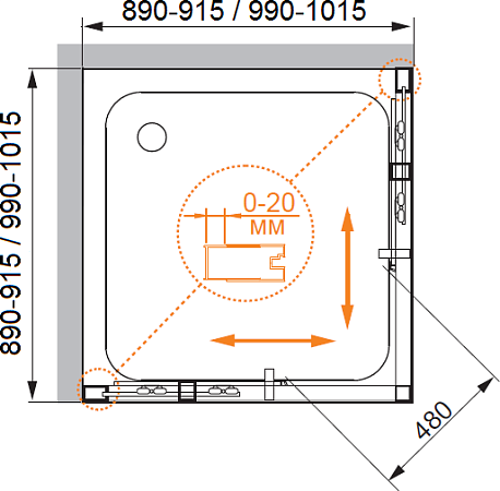 Душевой уголок Cezares PORTA-D-A-2-100-C-Cr стекло прозрачное