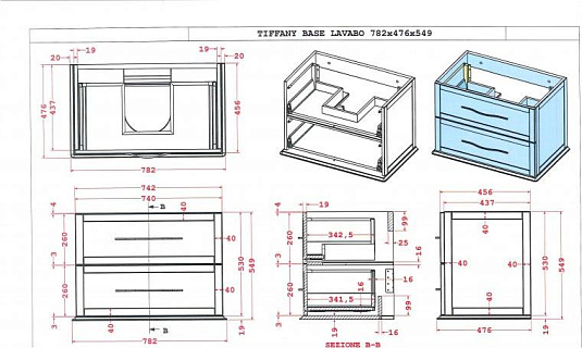 Тумба для комплекта Cezares Tiffany 54950 blu petrolio