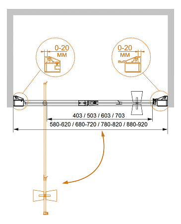 Душевая дверь в нишу Cezares ROSA-R-BA-1-60-RO-Bi матовое с прозрачным принтом