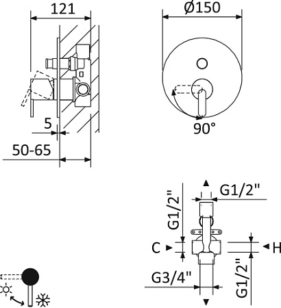 Смеситель для душа Cezares Leaf LEAF-VDIM-L-NOP черный матовый