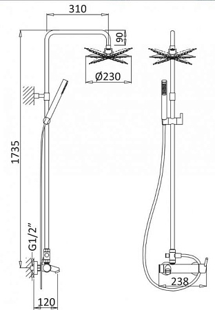 Душевая стойка Cezares CZR-B-CVD2-01, хром