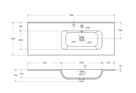 Накладная раковина Cezares Duet 121 CZR-8095-120-R белый глянец