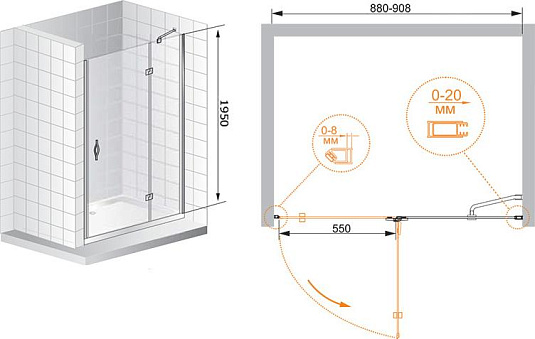 Душевая дверь в нишу Cezares Bergamo B12 90 P Cr R