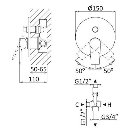 Смеситель для душа Cezares Nautic NAUTIC-VDIM-SR sunrise
