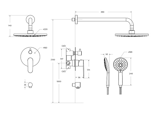 Душевая система Cezares Stylus STYLUS-DSET-IN сатин