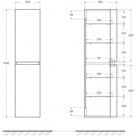 Шкаф-пенал Cezares Vague 44322 30 см, bianco lucido