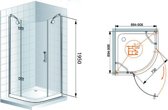 Душевой уголок Cezares MAGIC-A-R-1-90-ROYAL PALACE-A-PP-Br-R матовое с прозрачным принтом
