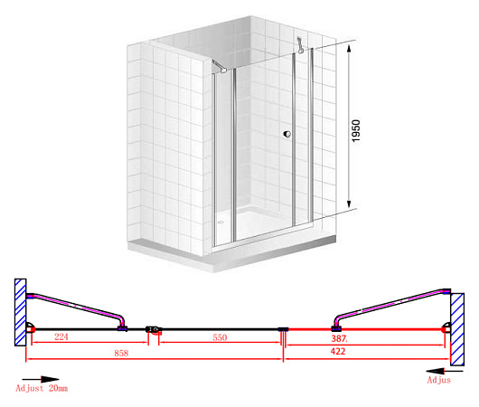 Душевая дверь в нишу Cezares Elena B13 40/60/30 P Cr L