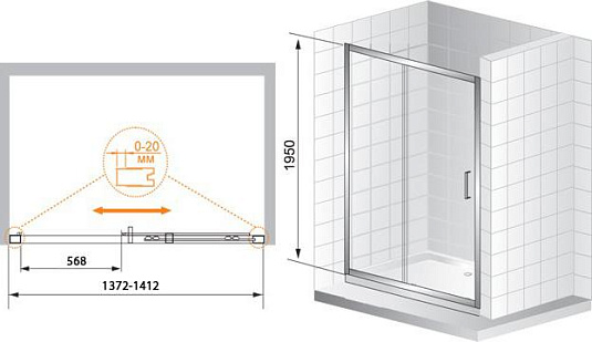 Душевая дверь в нишу Cezares Porta D BF1 140 C Cr