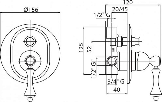 Смеситель для душа Cezares MARGOT-VDIM-03/24-Bi/A, золото