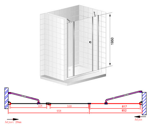 Душевая дверь в нишу Cezares Elena B13 90/60/40 C Cr
