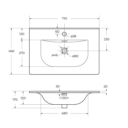 Накладная раковина Cezares Molveno 71 CZR-8099-70 белый глянец