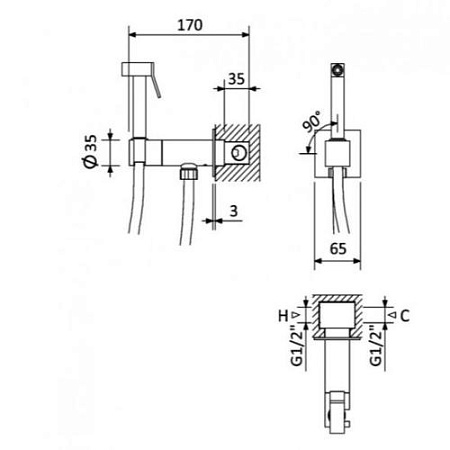 Гигиенический душ Cezares Porta PORTA-DIF-NOP со смесителем, черный матовый