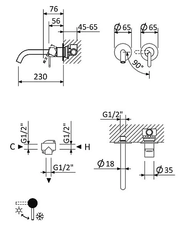 Смеситель для раковины Cezares Leaf LEAF-BLI2-L-NOP черный