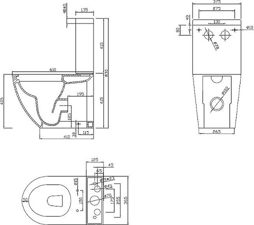 Чаша для унитаза-компакта Cezares Stylus CZR-152-CPR безободковая, белый