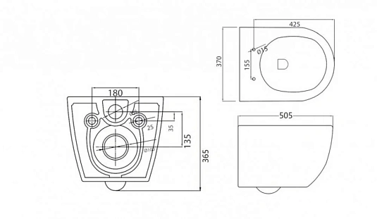 Подвесной безободковый унитаз Cezares Stylus CZR-513-TH-R/CZR-2316-SC, сиденье SoftClose, белый