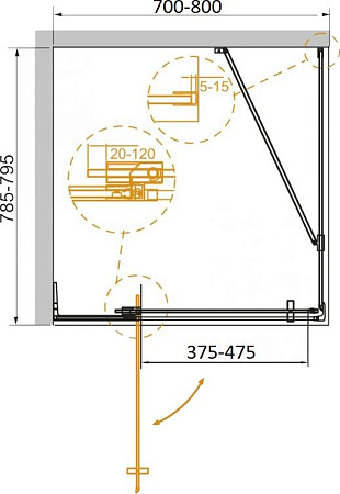 Душевой уголок 80х80 см Cezares SLIDER-AH-1-80-70/80-C-NERO, стекло прозрачное
