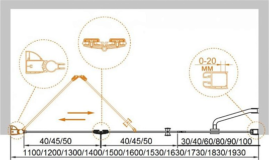 Душевая дверь в нишу Cezares ELENA-W-BS-13-60+50/50-P-Cr-L стекло punto