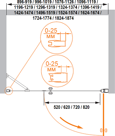 Душевая дверь в нишу Cezares TRIUMPH-D-B-11-90+80-C-Cr-R стекло прозрачное