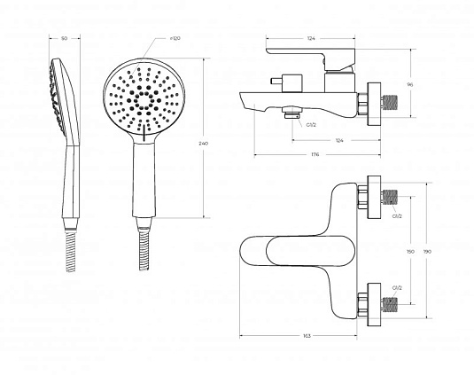 Смеситель для ванны с душем Cezares Stylus STYLUS-VD-BORO брашированное золото, с душевым гарнитуром