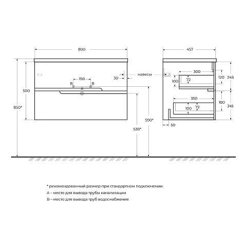 Тумба под раковину Cezares Duet-n 80 DUET-N-800-2C-SO-AS-P альпака брашированная