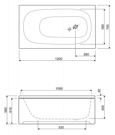 Акриловая ванна 120х70 см Cezares ECO-120-70-40