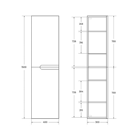 Шкаф-пенал Cezares Duet DUET-1500-2A-SC-GR-P серый