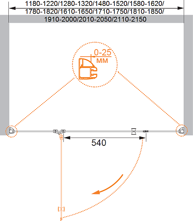 Душевая дверь в нишу Cezares VERONA-W-B-13-40+60/40-C-Cr стекло прозрачное