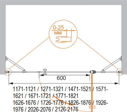 Душевая дверь в нишу Cezares TRIUMPH-D-B-13-60+60/50-C-Cr-L стекло прозрачное