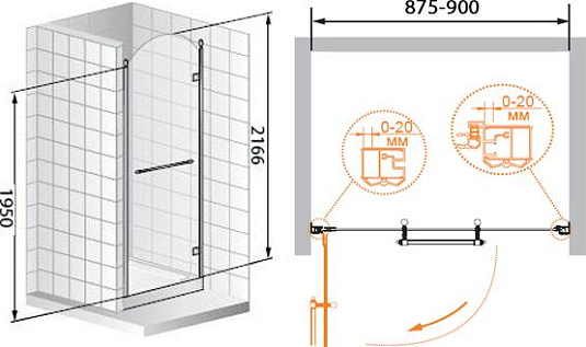 Душевая дверь в нишу Cezares Retro A B1 90 CP G R