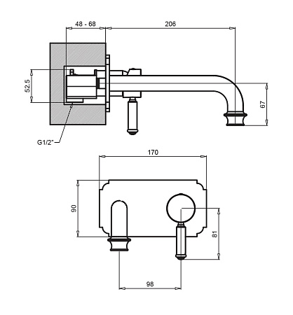 Смеситель для раковины Cezares Aphrodite APHRODITE-BLSM2-03/24-Bi золото