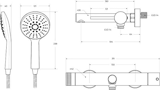 Смеситель для ванны с душем Cezares Relax RELAX-VD-IN сталь